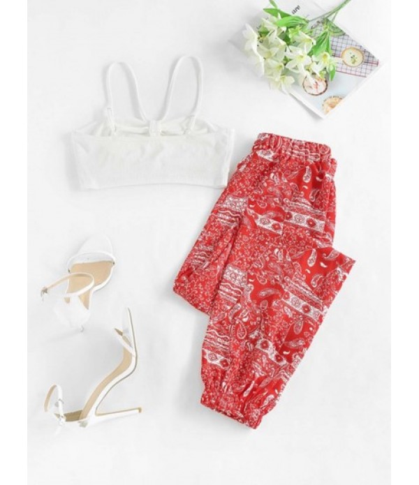 Paisley Patchwork Print Knot Jogger Pants Set